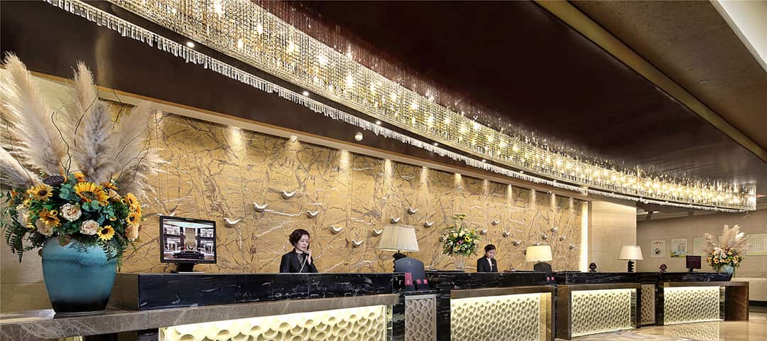 Hotel lighting used in hotel lobby reception area