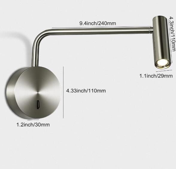Wall Mounted Reading Light for Bedroom LED Hardwired Sconce with Switch on/Off Modern 3000K Swing Arm Bedside Wall Mount Lamp