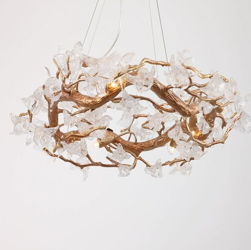 Hibiscus Flower brass branch Chandelier with light

